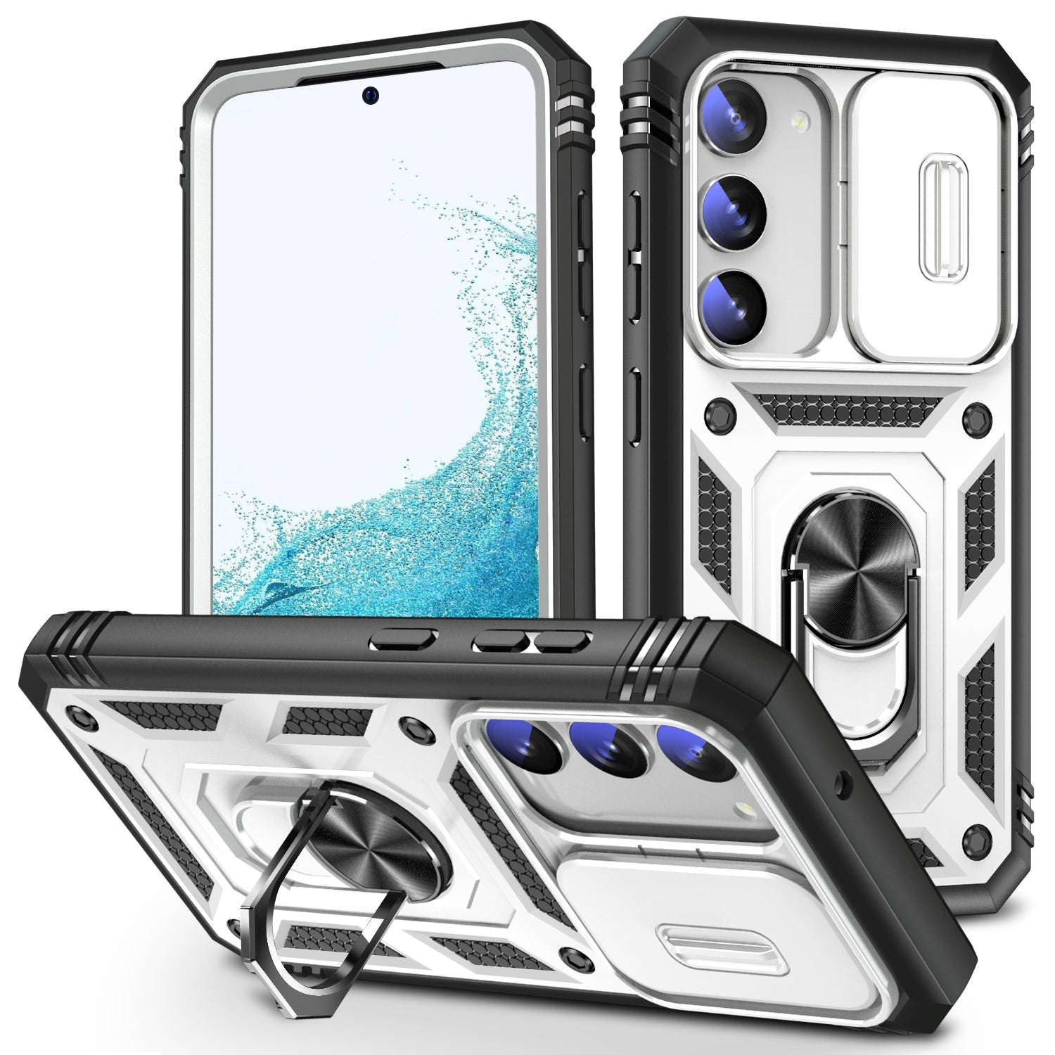 For Samsung Galaxy S23 Anti-fall Phone Case with Ring Kickstand Card Holder Phone Back Cover with Sliding Camera Lid For Samsung Galaxy S23 Anti-fall Phone Case with Ring Kickstand Card Holder Phone Back Cover with Sliding Camera Lid